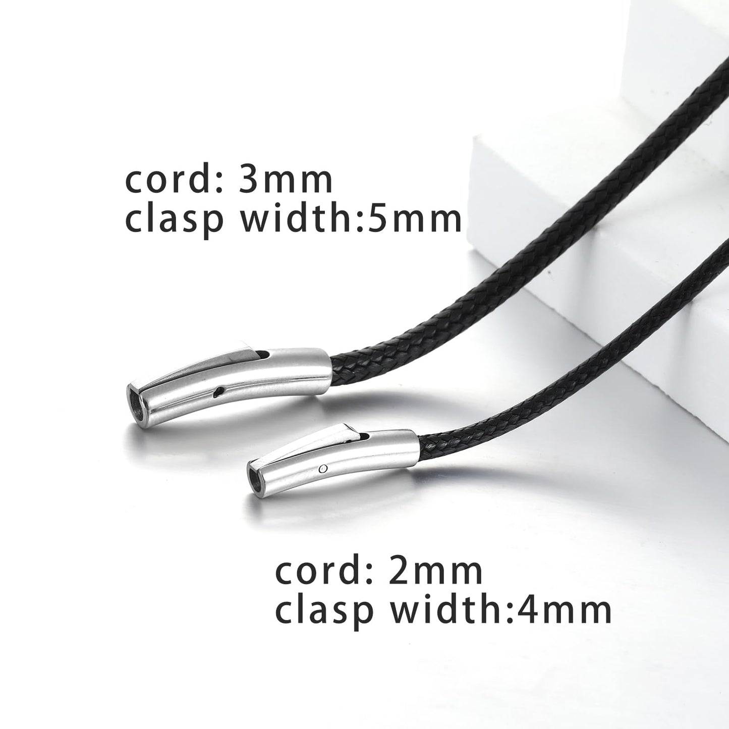 SKQIR 2mm Black Waterproof Braided Leather Cord Necklace with Durable Stainless Steel Snap Clasp Men Women Woven Wax String Rope Chain for DIY Pendant Length 22"