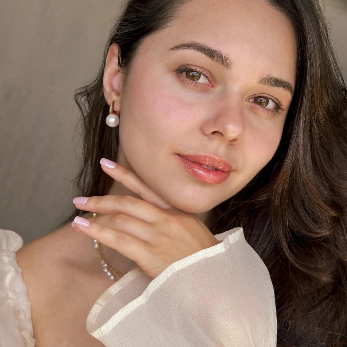 18k Gold Plated Pearl Drop Earrings for Women, Square Hoop Earrings with 12mm Shell Pearl, Dainty Wedding Jewelry for Bridal
