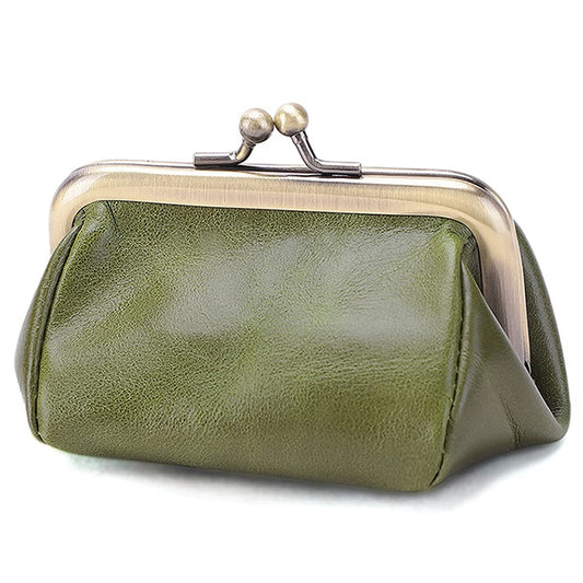 ROUROU Genuine Leather Clutch Bag for Women Kiss Lock Wallet Retro Coin Purse Coin Organizer Cute Purse