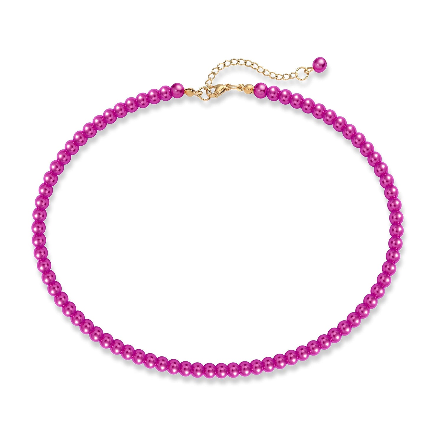 LAYWAF Fuchsia Imitation Pearl Necklaces for Women, Fake Pearl Choker 6MM Beaded Necklace, Costume Pearl Necklace, Hot Pink Faux Pearl Wedding Jewelry