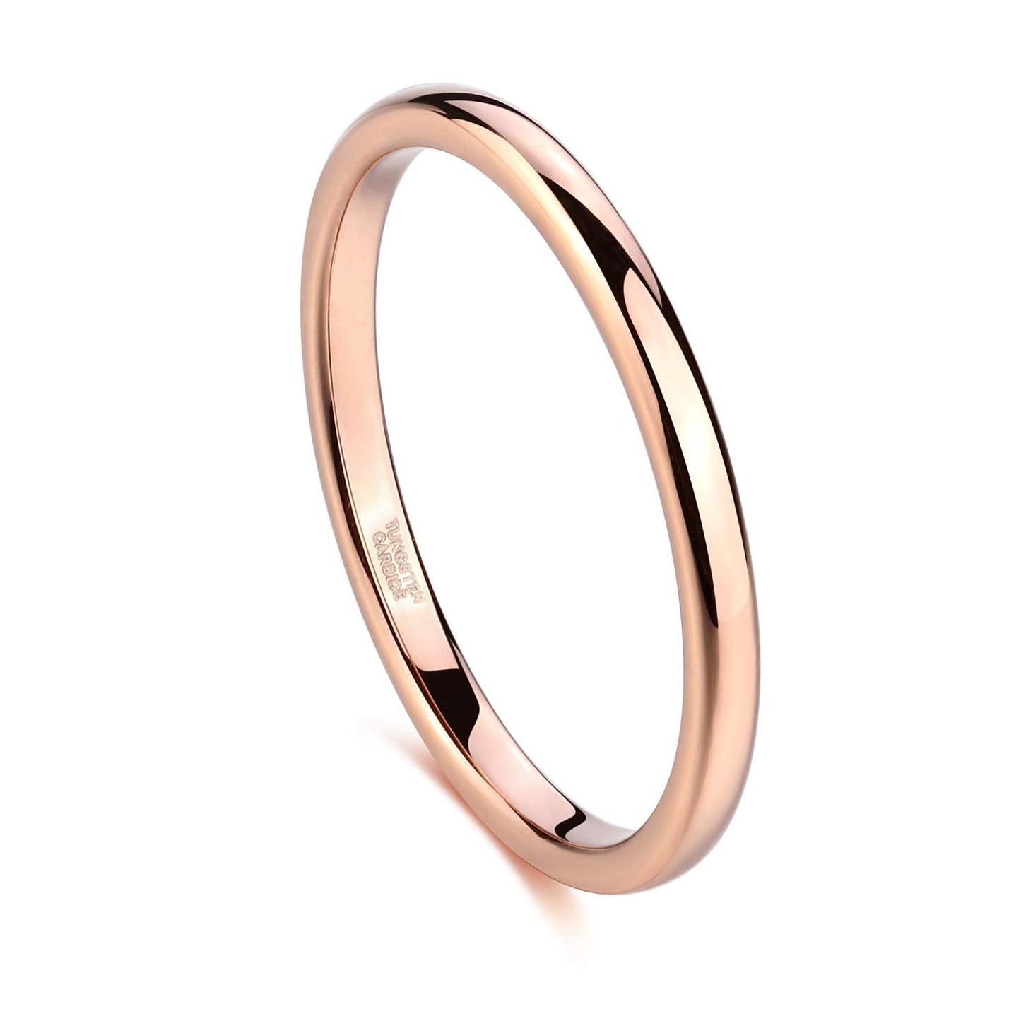 Greenpod 2mm Thin Tungsten Wedding Bands for Women Rose Gold Plated Domed Slim Engagement Promise Ring Comfort Fit Size 5