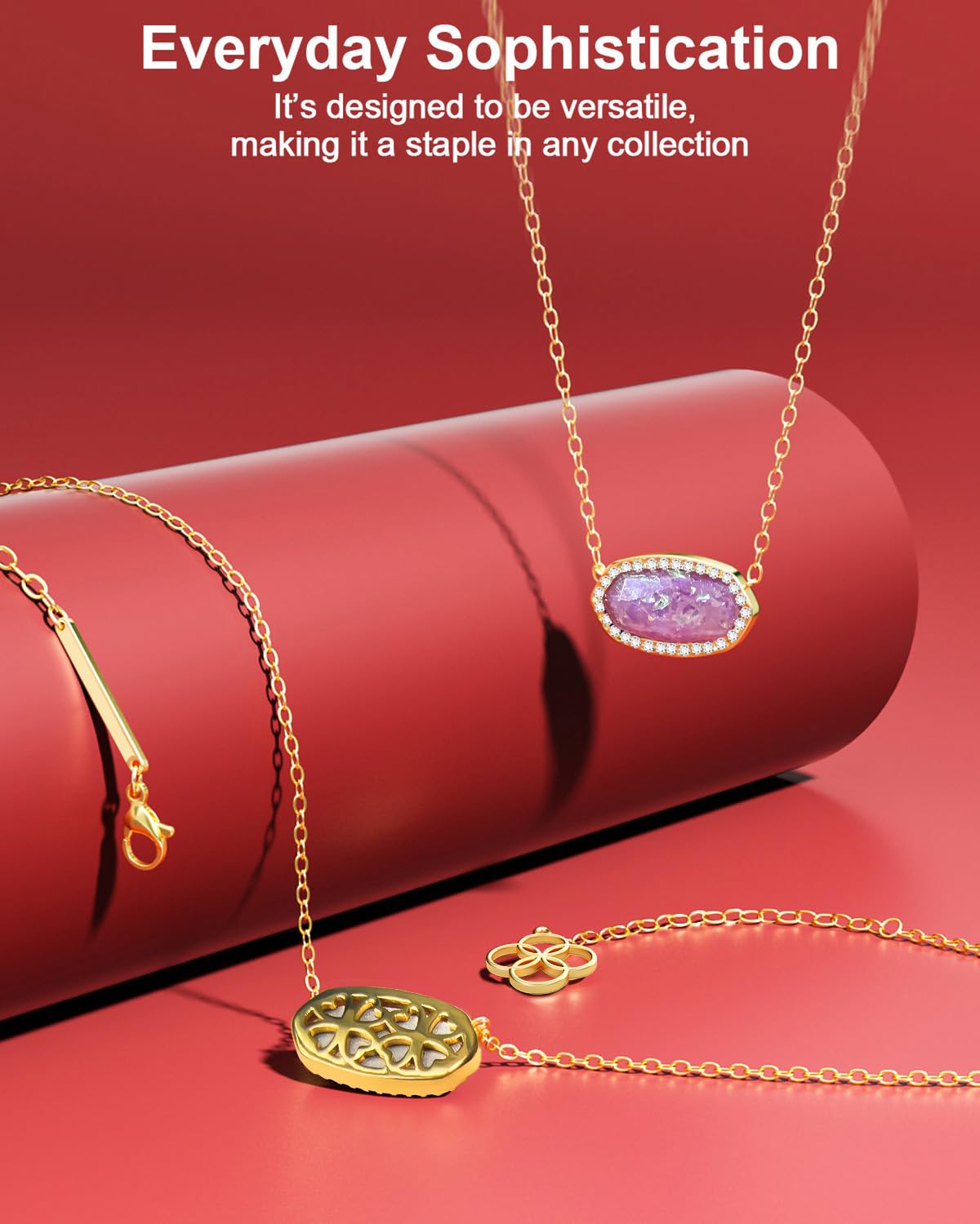 AICase 18K Gold Plated Pendant Necklace for Women,Diamond Rhinestone Dainty Fashion Jewelry,Anniversary Wedding Birthday Gifts for Women/MoM/Sister/Friends/Her/Wife/Grandma/Coworker_Glitter Pink