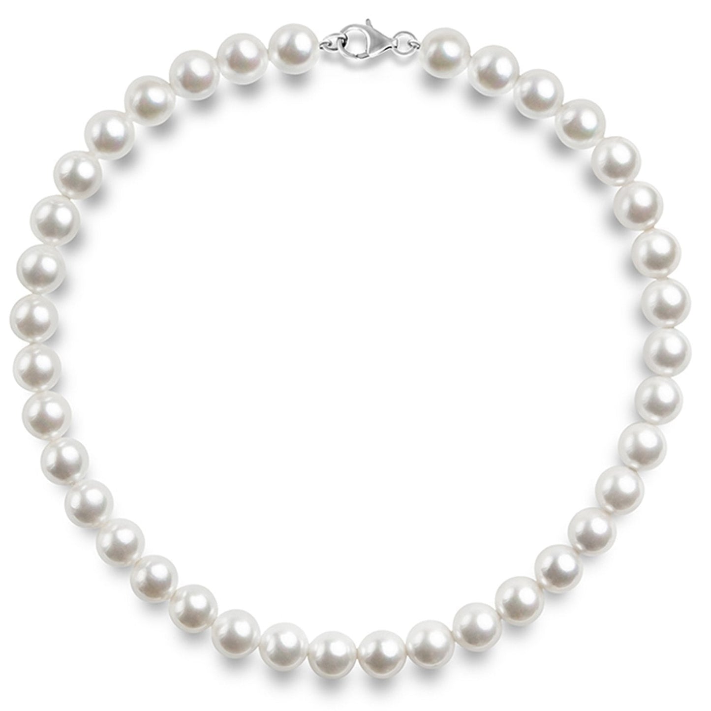 PAVOI 925 Sterling Silver Round White Simulated Shell Pearl Necklace Strand | Pearl Choker Necklace | Jewelry for Women - 18" Princess Length (8mm)