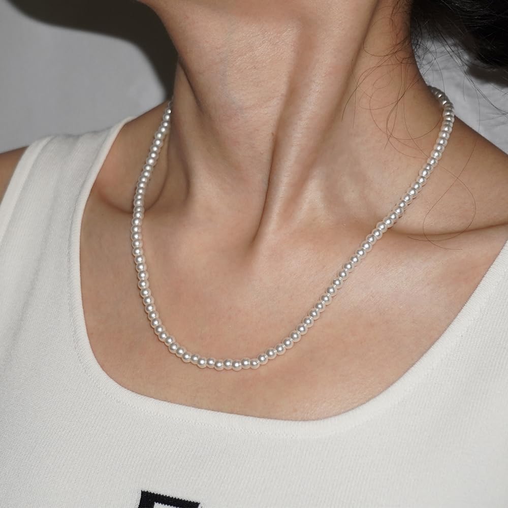 Generic Pearl Necklace for Women, 4/6mm White Imitation Pearl Necklace, Round Faux Glass Pearl Necklace, Pearl Choker Necklace, Elegant Wedding Parties Necklace for Gift