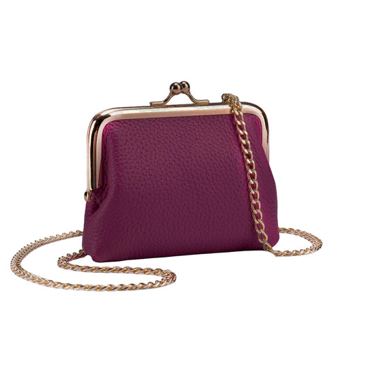 Cute Small Coin Purse & Credit Card Holder for Women Fashion Crossbody Chain Wallet Leather Coin Pouch Change Purse for Cash Key (Magenta)