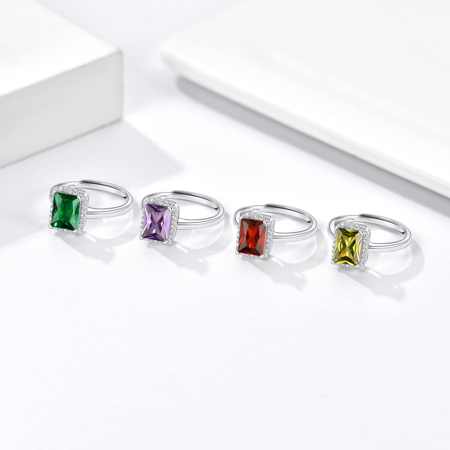 Bestyle 925 Sterling Silver Infinite Birthstone Rings August Square Peridot Crystal Rings, Dainty Love Statement Rings Adjustable, Minimalist Ring Gift on Birthday/Valentines/Thanksgiving/Christmas