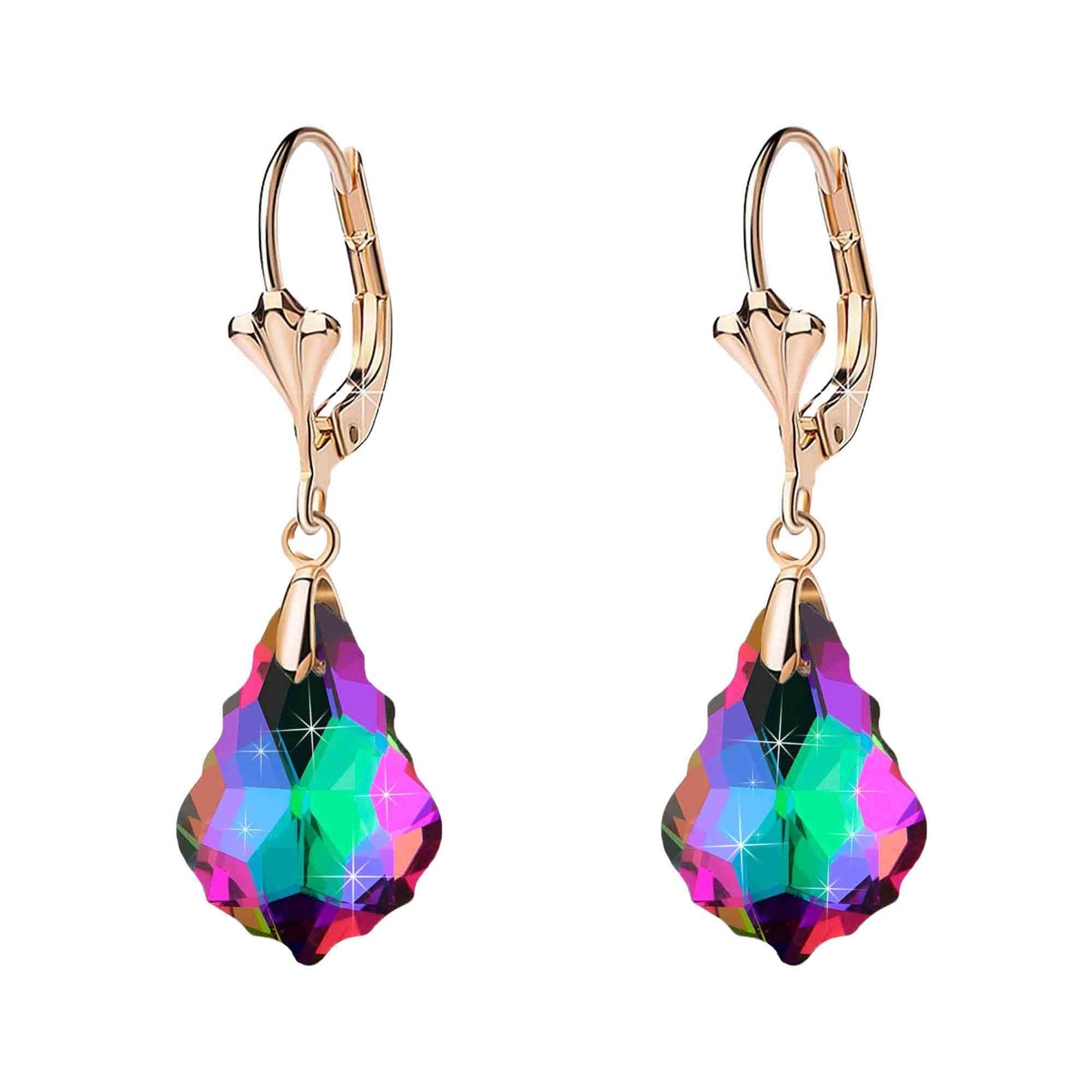 Austrian Crystal Baroque Drop Leverback Earrings for Women Fashion 14K Gold Plated Hypoallergenic Jewelry (Vitrail Medium)