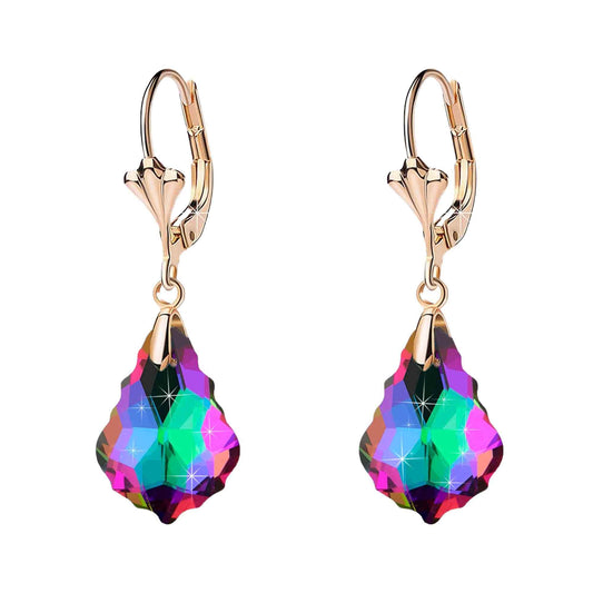 Austrian Crystal Baroque Drop Leverback Earrings for Women Fashion 14K Gold Plated Hypoallergenic Jewelry (Vitrail Medium)