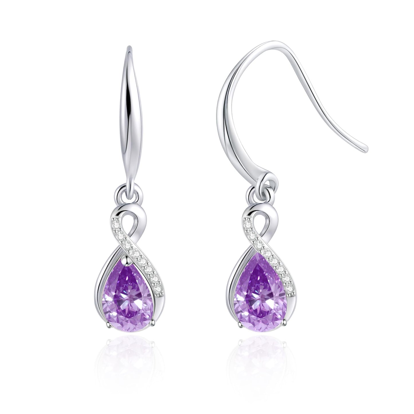 Infinity Birthstone Earrings 18K White Gold Plated 925 Sterling Silver Teardrop Infinity Drop Dangle Earrings June Birthstone Jewelry Birthday Gifts for Women Her Mother Wife