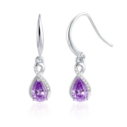 Infinity Birthstone Earrings 18K White Gold Plated 925 Sterling Silver Teardrop Infinity Drop Dangle Earrings June Birthstone Jewelry Birthday Gifts for Women Her Mother Wife