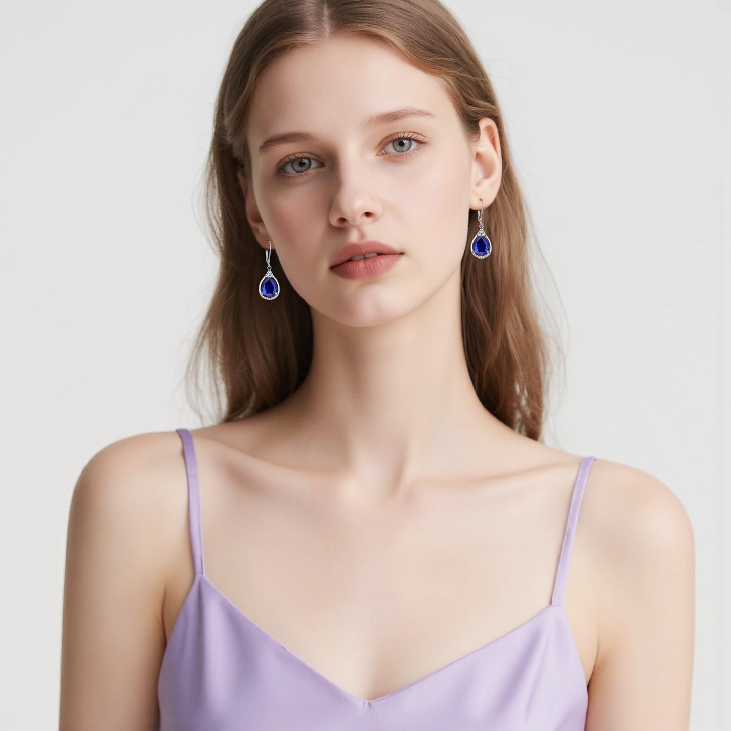 Sterling Silver Birthstone Earrings AAAAA Cubic Zirconia Teardrop Dangles Jewelry Christmas Gifts for Women (September birthstone earrings-sapphire earrings)