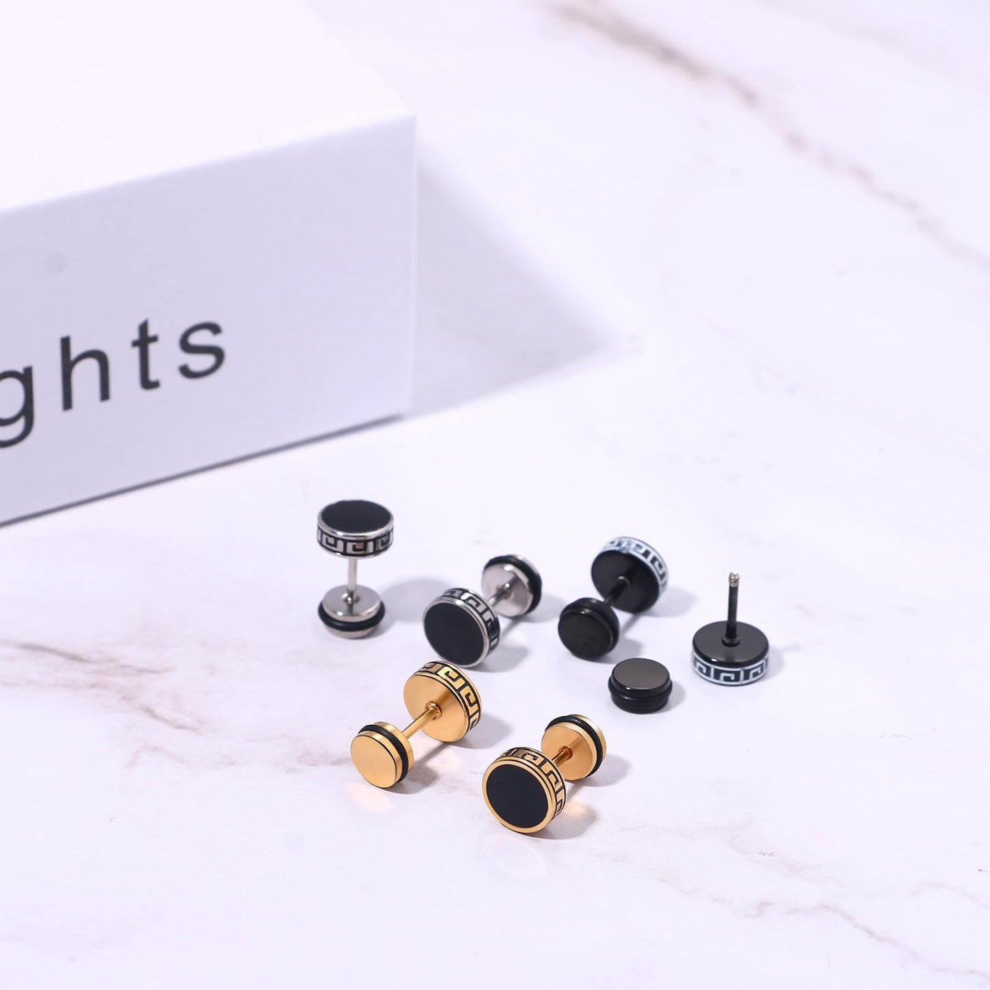 Aroncent Vintage Round Stud Earrings: Stainless Steel Faux Gauges Ear Tunnel 3 Pairs Fake Gauge Fake Earrings Piercing Studs Flat Back Earrings for Men Women