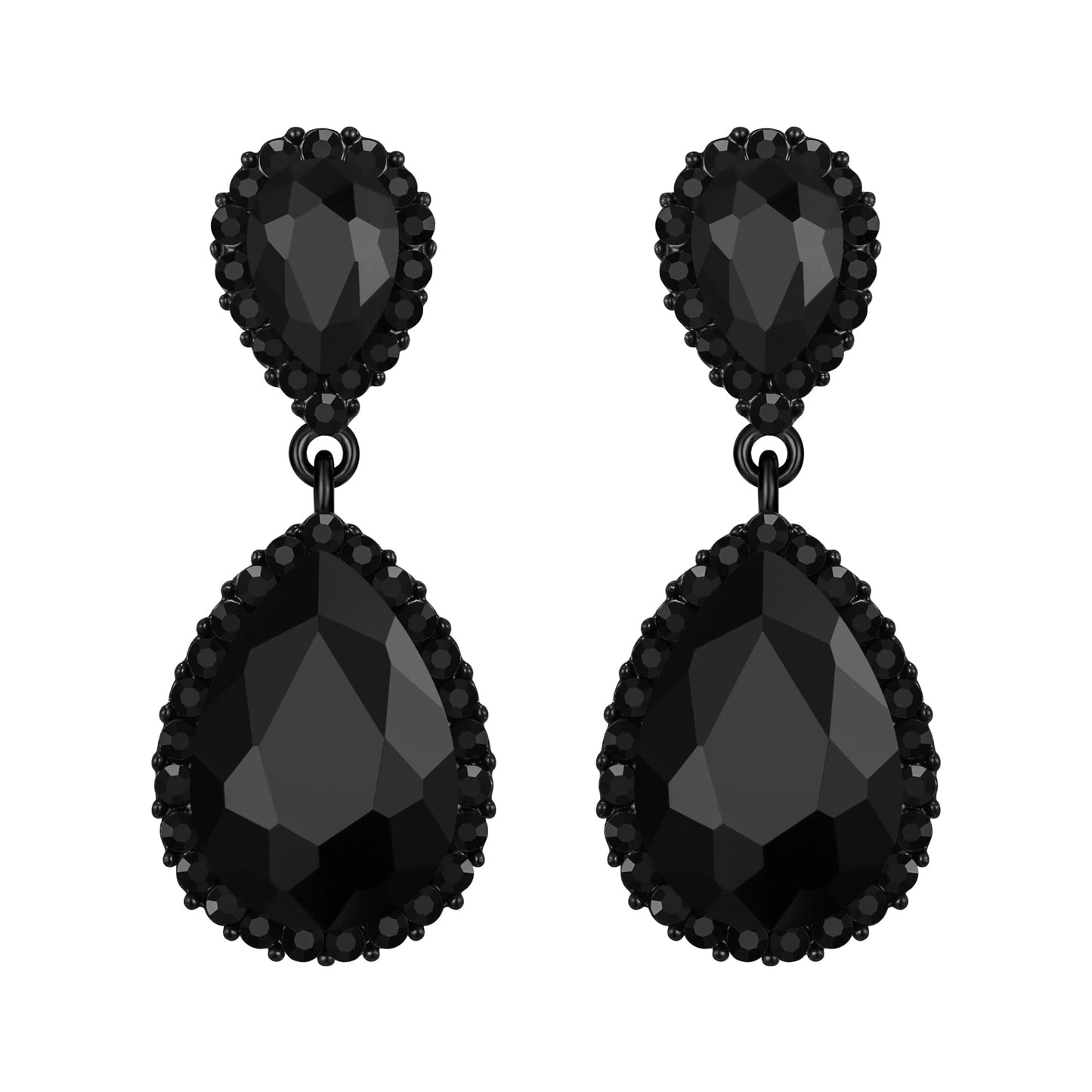 EVER FAITH Costume Prom Jewelry Austrian Crystal Dangle Earrings, Elegant Party Waterdrop Pierced Earrings for Women Black Black-Tone