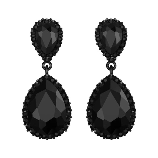 EVER FAITH Costume Prom Jewelry Austrian Crystal Dangle Earrings, Elegant Party Waterdrop Pierced Earrings for Women Black Black-Tone