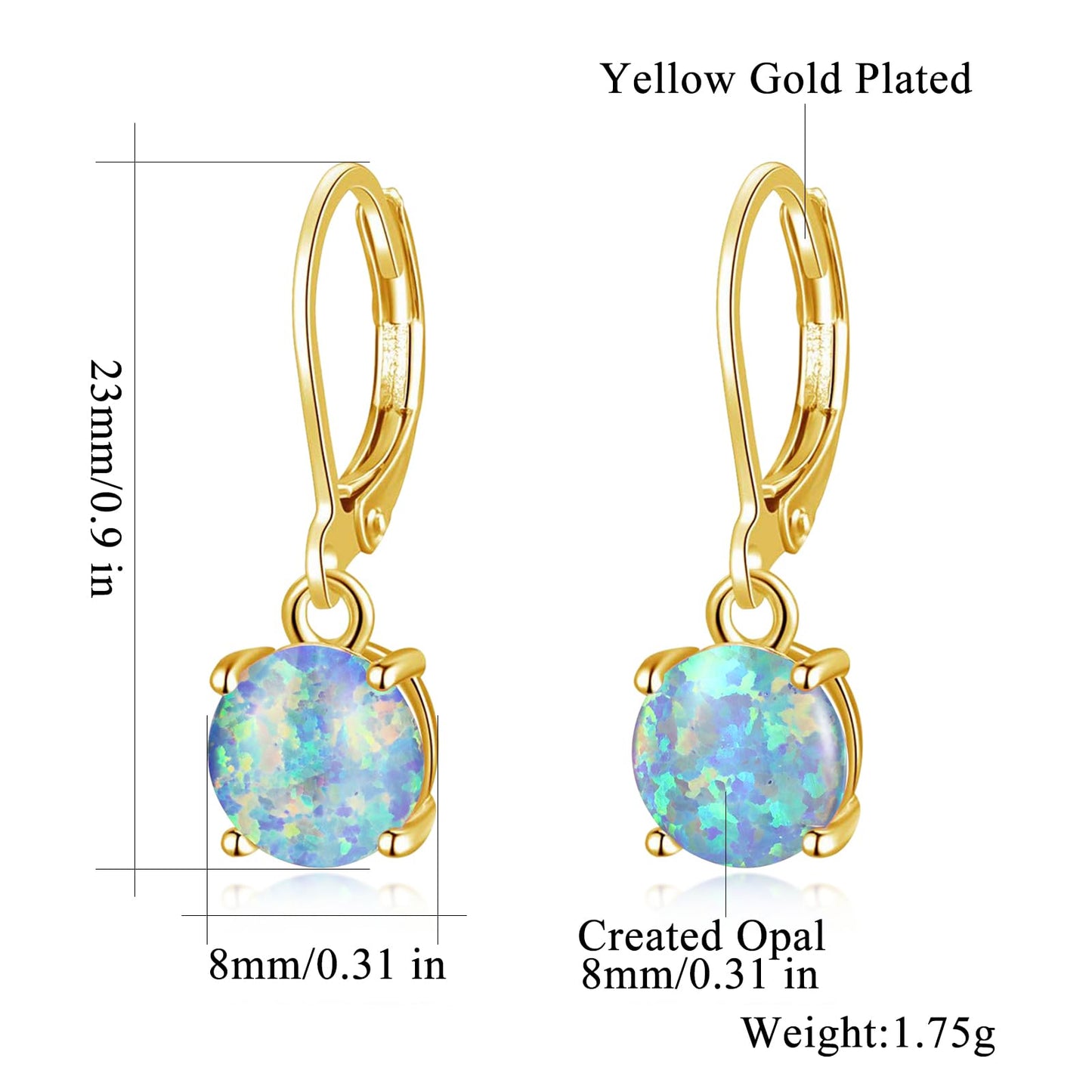 CiNily Round-Cut Opal Dangle Earrings for Women Hypoallergenic Blue Purple Fire Opal Rhodium Plated Leverback Gemstone Drop Earrings Jewelry for St Patrick's Day Easter Mother's Day Graduation