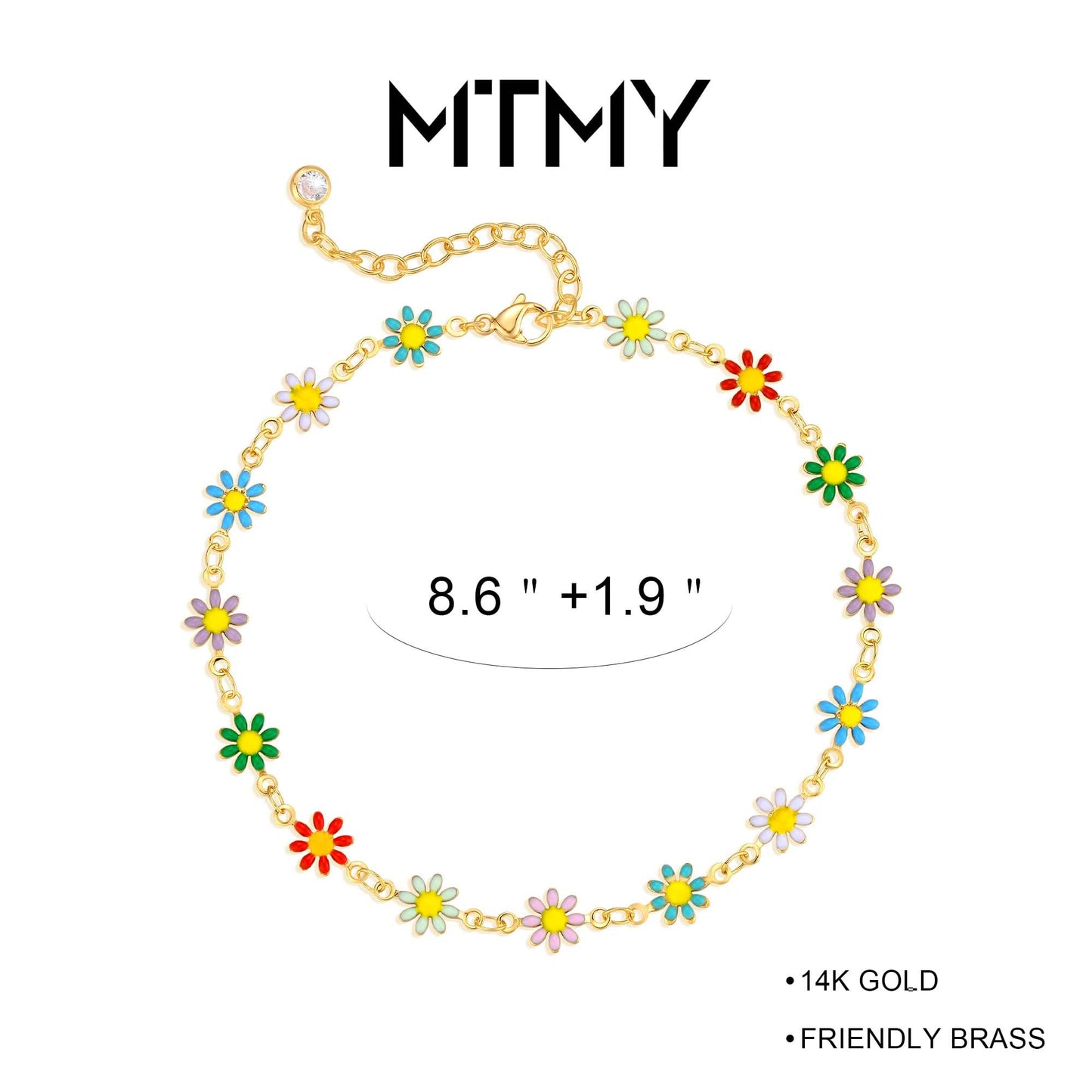 MTMY Gold Anklets for Women 14K Gold Plated Colorful Tassel Foot Chain Dainty Adjustable Cute Summer Beach Boho Anklets Jewelry Gift for women (colorful daisies)