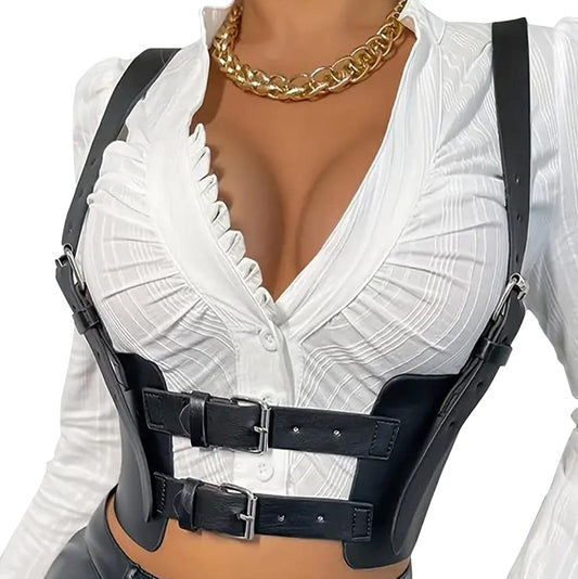 ALRICOL Women Fashion Faux Leather Waist Belt Steampunk Underbust Corset