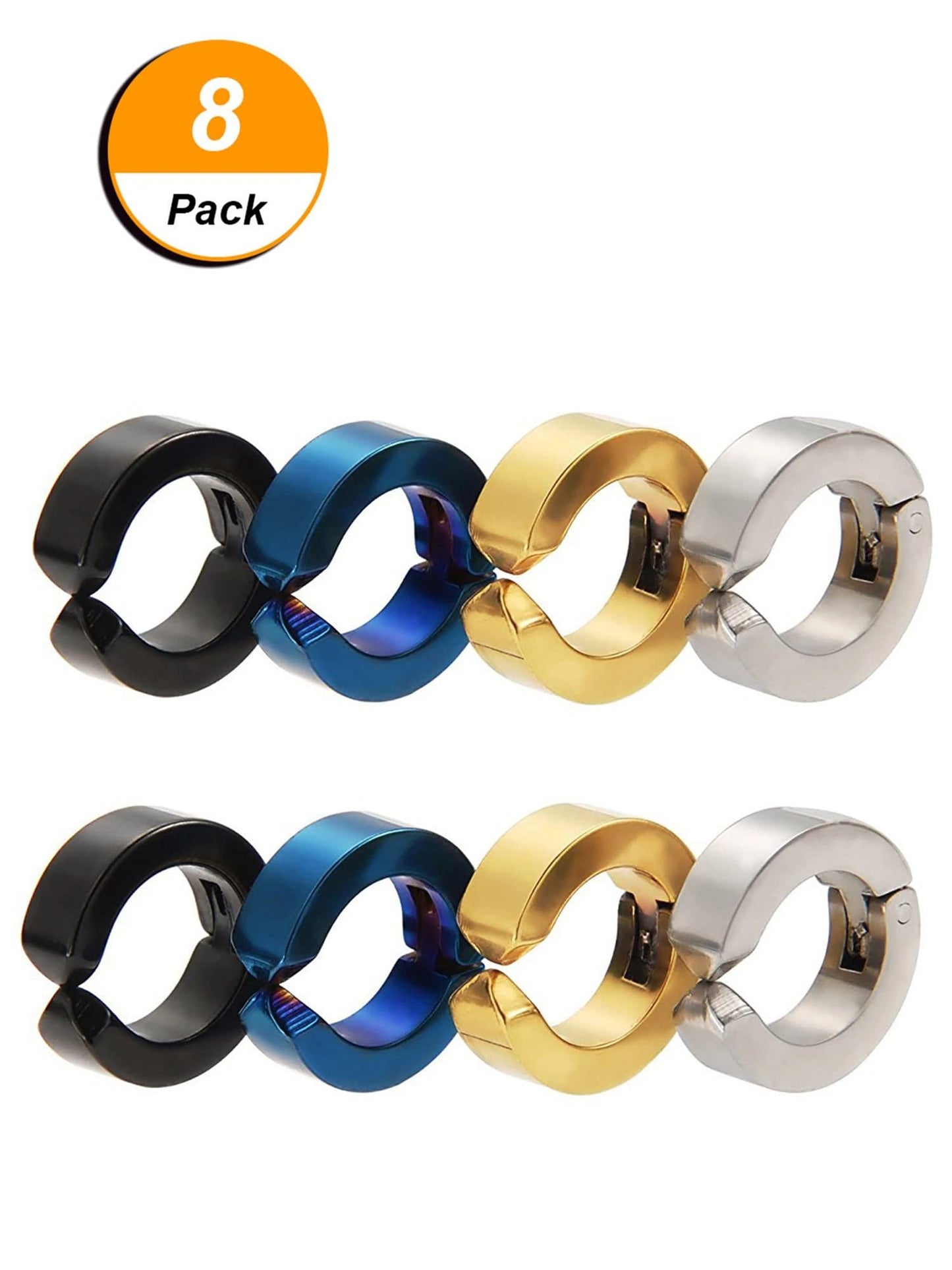 Mudder 8 Pieces Clip on Earrings for Men Magnetic Hoop Earrings Non-Piercing Earrings Fake Ear Clip Studs for Men Women, Stainless Steel Clip Earrings, 4 Colors