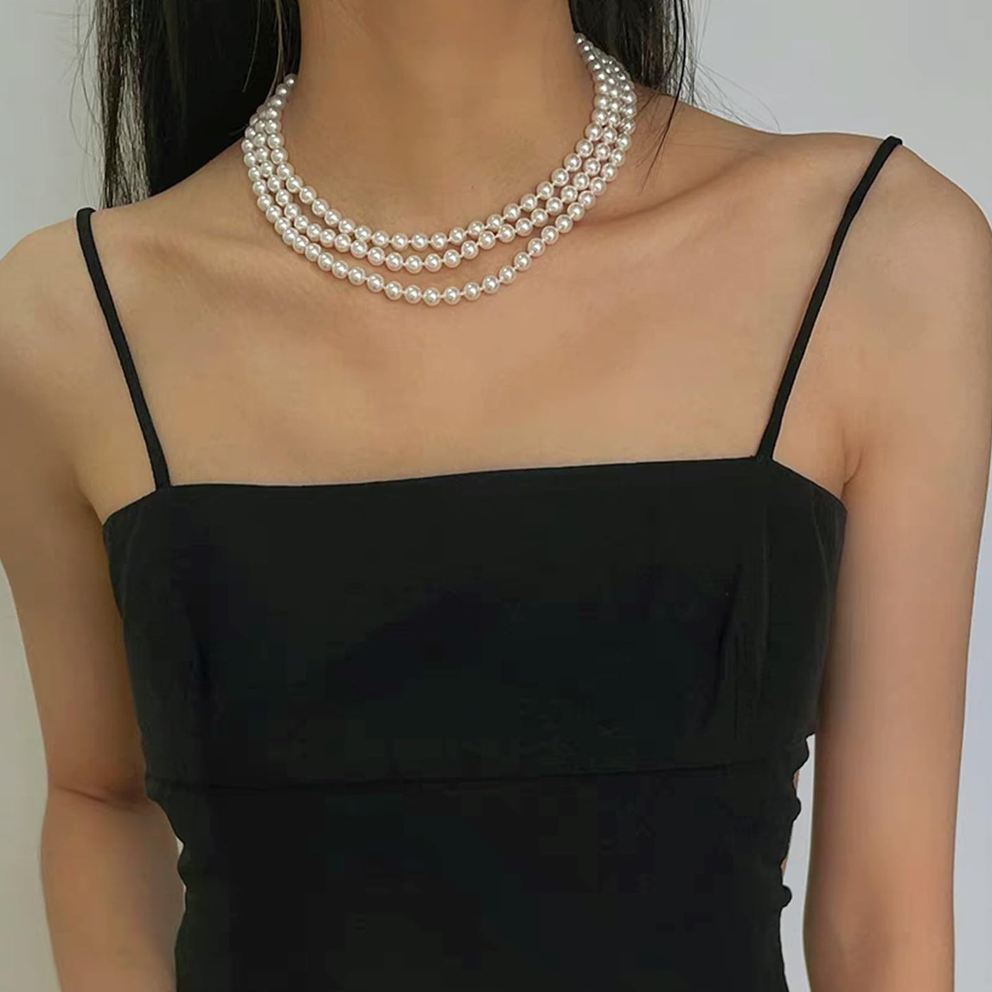 Zeffy Long Pearl Necklaces for Women Faux Cream White Pearl Strand Layered Necklace 1920s Gatsby Costume Jewelry