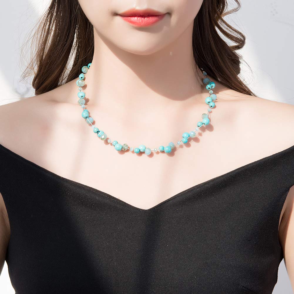 Short Beaded Turquoise Necklace For Women - Fashion Jewelry with Pearl and Crystal Bead, Birthday Gifts For Women (1-Turquoise)