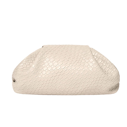 PHILOMENA Women's Woven Evening Bag Vegan Leather Clutch Purse Dumpling Ruched Bag Party Wedding Elegant Handbags (Beige)