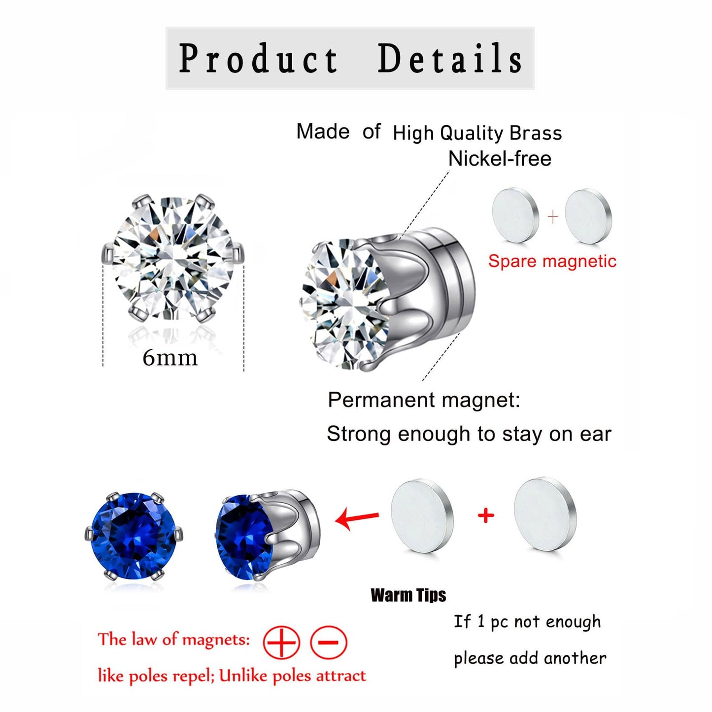Spiritlele 12 Pairs Birthstone Magnetic Earrings Set Cubic Zirconia Clip on Non Piercing Fake Stud Earrings Birthday Gifts Unisex (Teardrop)