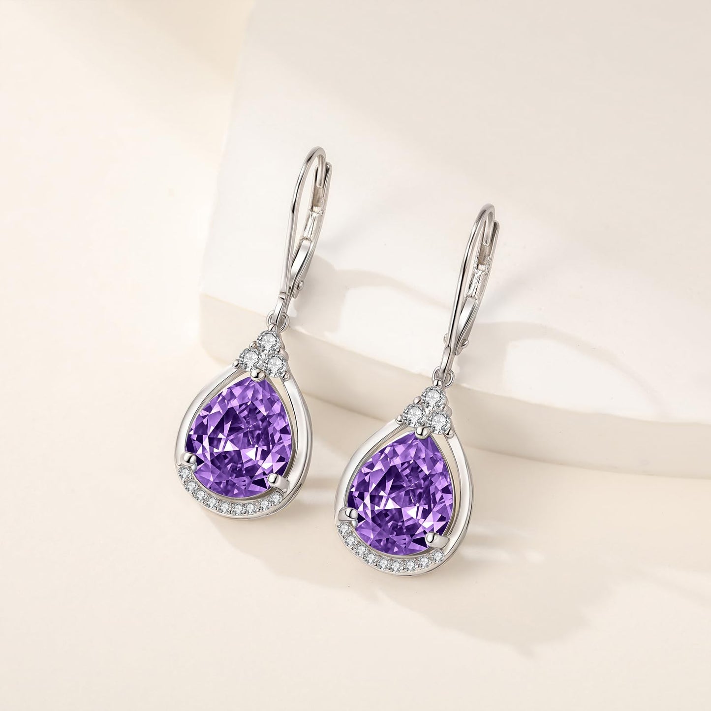 Amethyst Earrings Sterling Silver Dark Purple Birthstone Earrings AAAAA Cubic Zirconia Teardrop Dangles Jewelry Christmas Gifts for Women