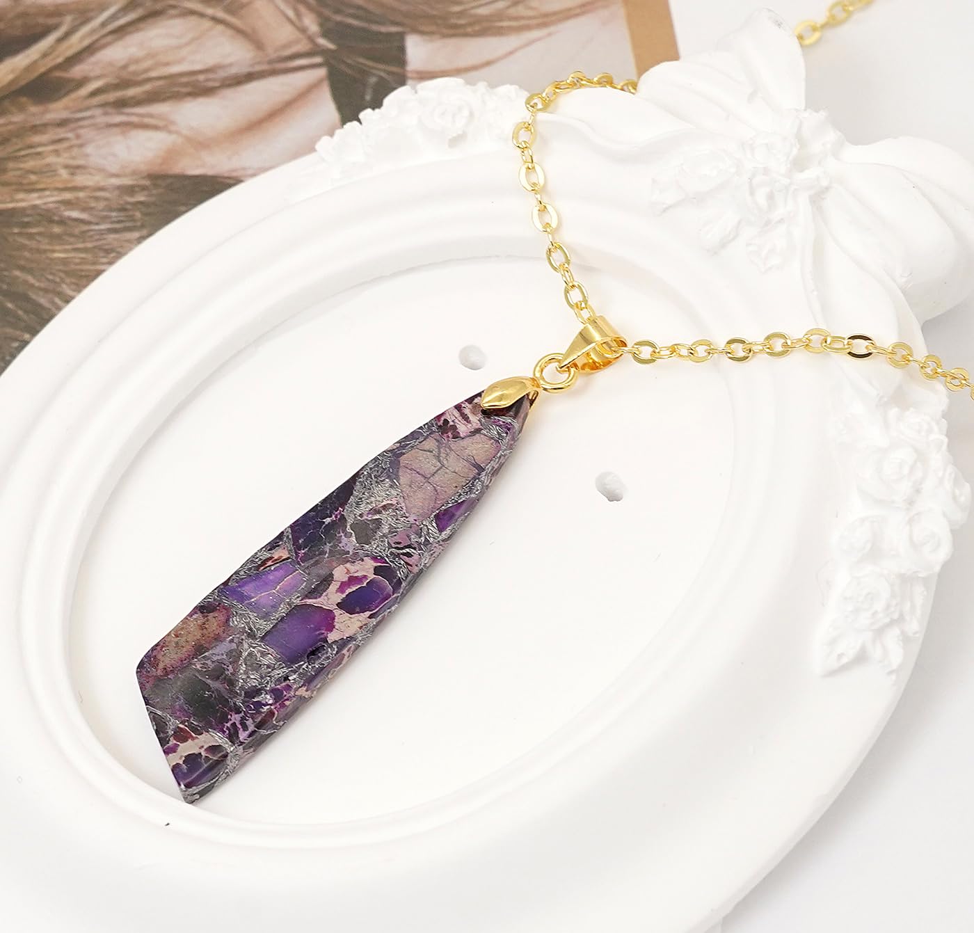 Wovanoo Nature Stone Necklaces for Women Boho Pendant Necklace 18K Gold Chain Necklaces Purple Gold