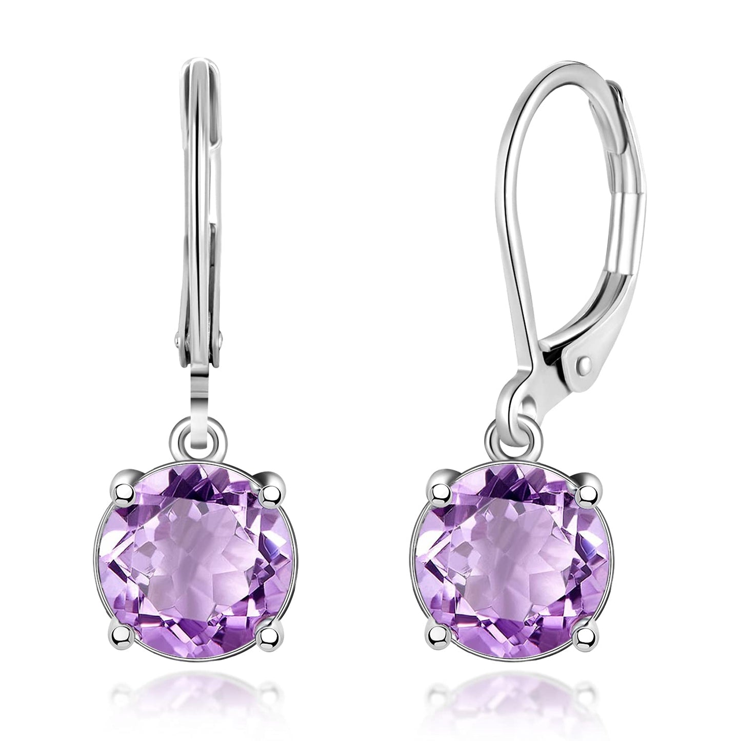 CiNily Leverback Dangle Earrings Created Purple Crystal Drop Earrings White Gold Plated Jewelry for Women 8 mm