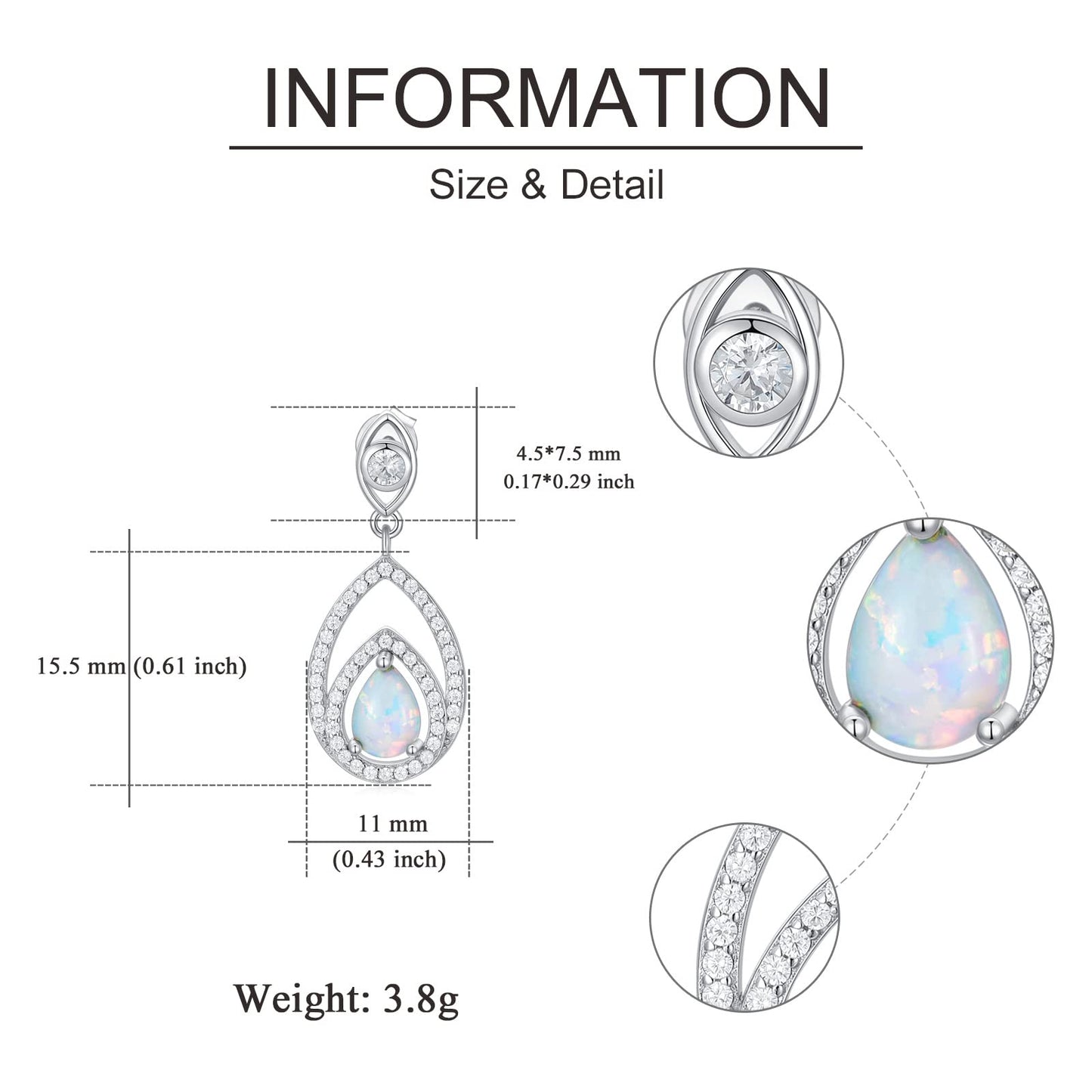 VONALA Opal Teardrop Earrings 925 Sterling Silver October Birthstone Dangle Earrings Opal Drop Dangling Earrings for Women
