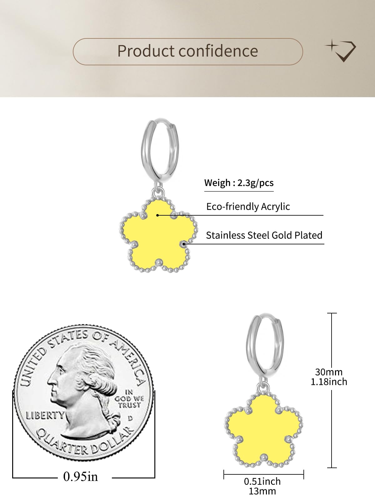 Gold Plated Five Leaf Clover Dangle Earrings for Women Lucky Flower Jewelry (Yellow-White Gold Plated)