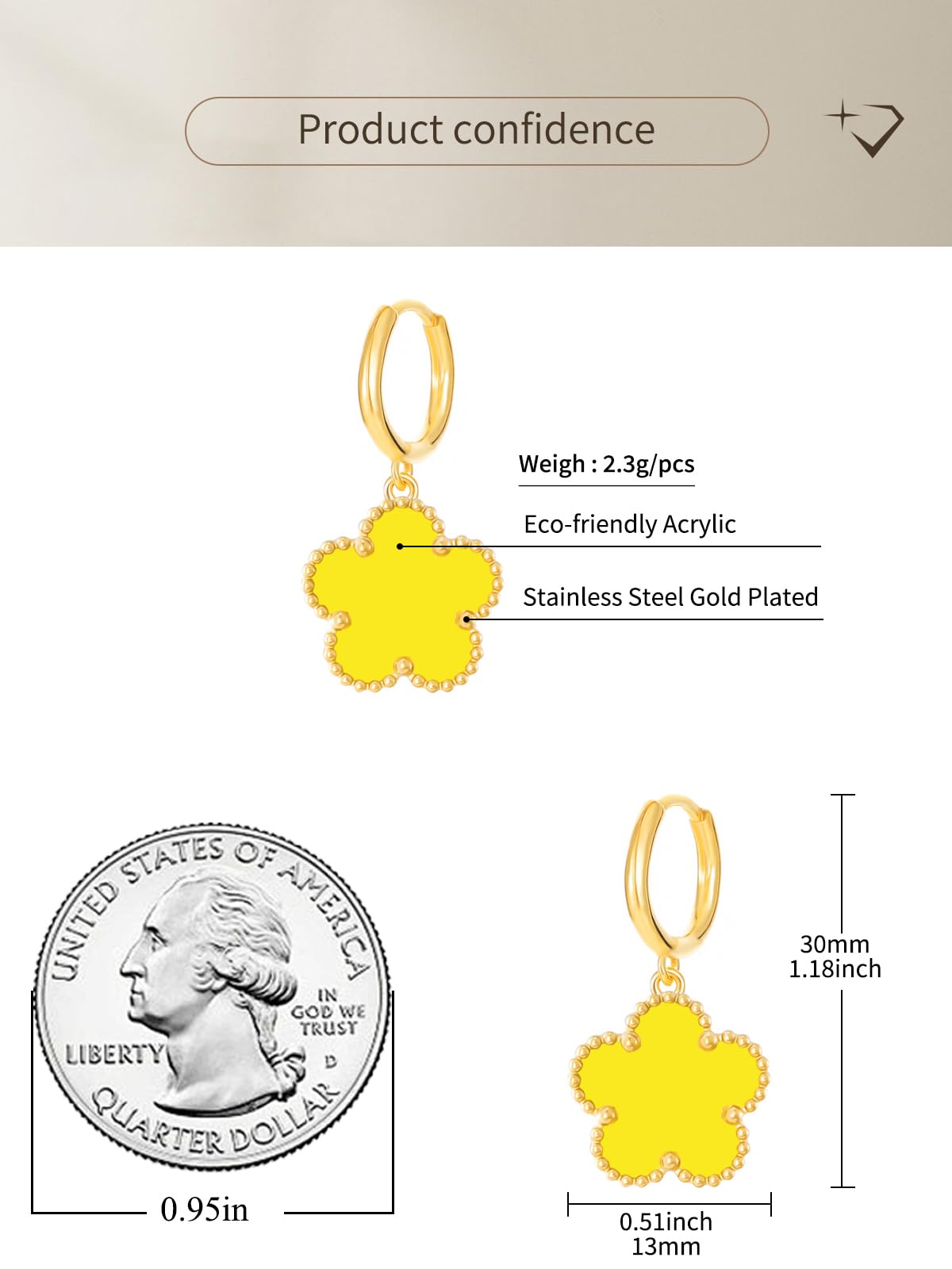 Gold Plated Five Leaf Clover Dangle Earrings for Women Lucky Flower Jewelry (Yellow-14K Gold Plated)