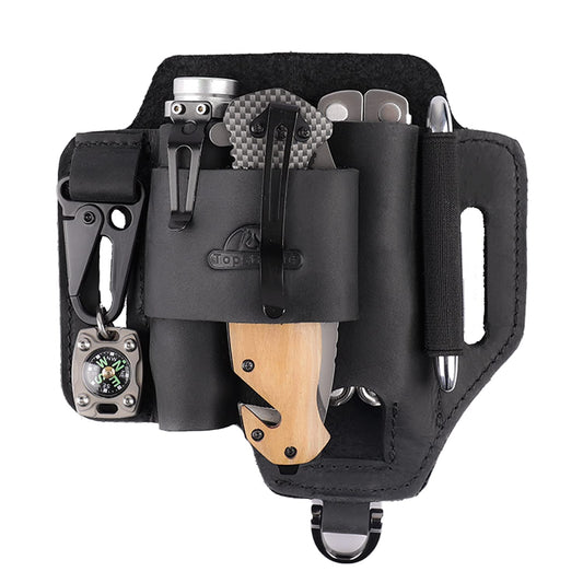 Topstache Leather Multitool Sheath,EDC Belt Organizer for Work and Daily Use,Leatherman Sheath,EDC Pocket Organizer for Flashlight and Multitool,Gifts for Men,Leather Sheath for Multitool,Black