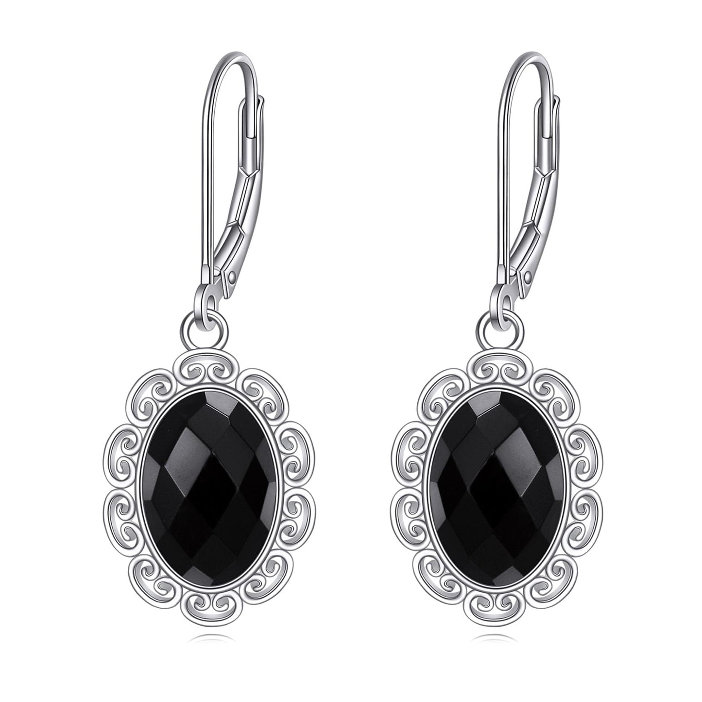 Black Onyx Drop Earrings for Women Sterling Silver Filigree Dangle Leverback Earrings Jewelry Gifts