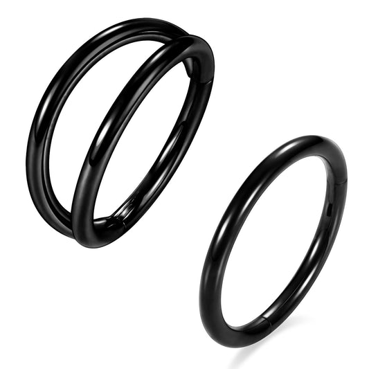 Nose Rings 14 Gauge Nose Ring Hoop Earrings 12mm Septum Ring Double Hoop Nose Hoop 14g Cartilage Earring Black Septum Clicker Lip Rings 12mm Helix Earring Rook Earrings Septum Jewelry Surgical Steel
