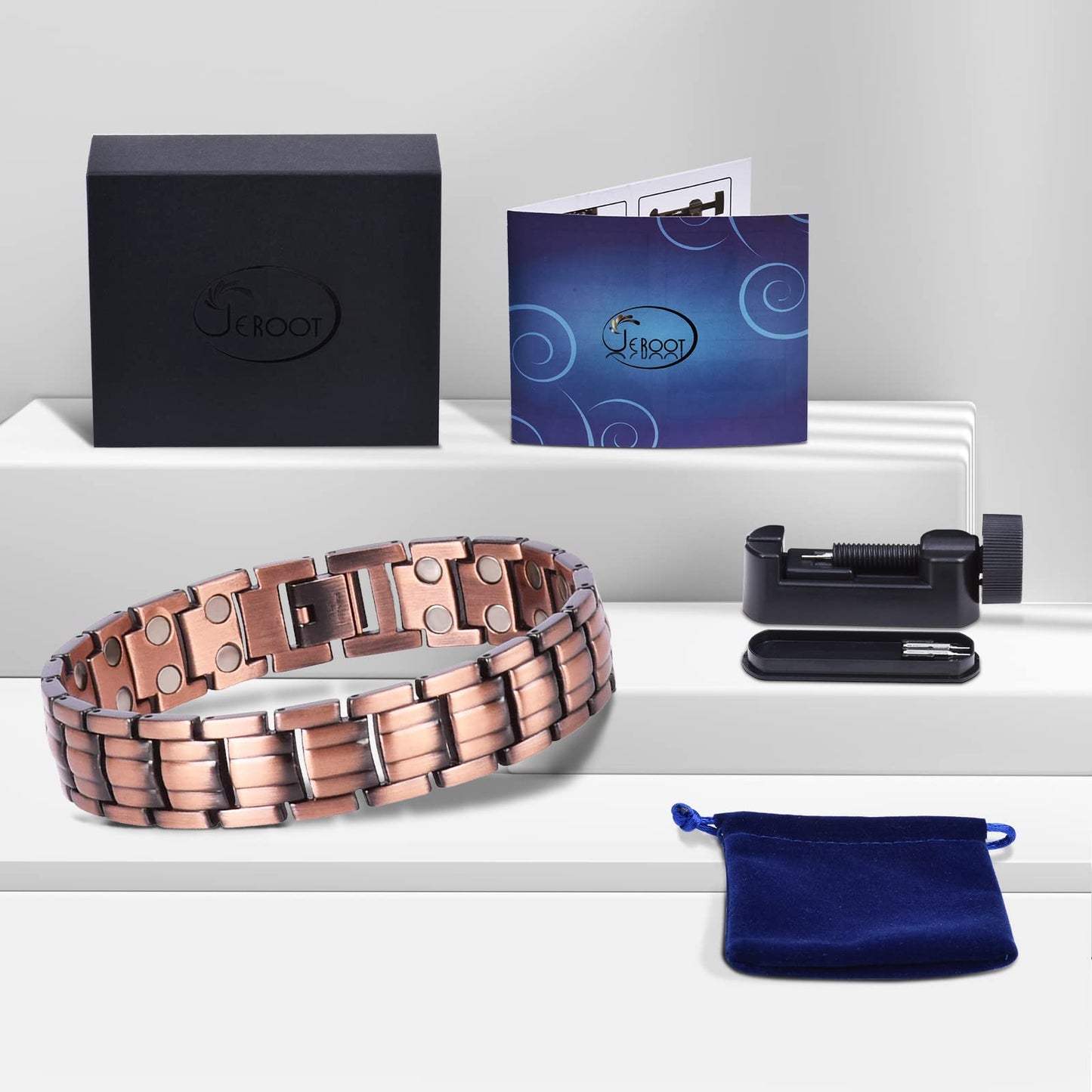 JEROOT Copper Magnetic Bracelets for Men, Pure Titanium Bracelet (3500Gauss Per Magnet), Men's Bracelet Lymphatic Jewelry Gifts
