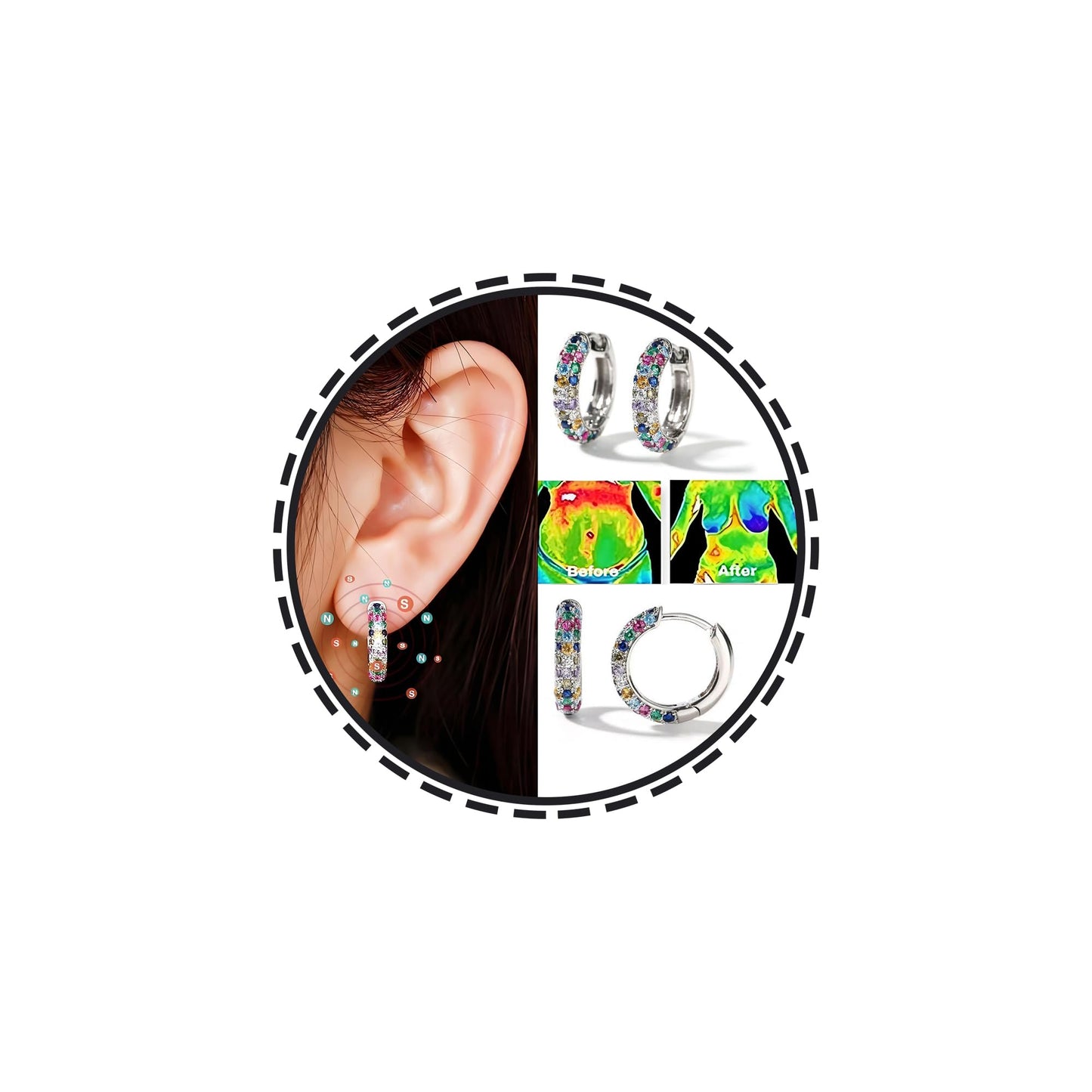 Lymphatic Drainage Earrings For Women, Colorful Crystal Round Hoop Earring Fashion Titanium Ion Lymphvity Germanium Magnetotherapy Loss Slimming Jewelry Gifts (2P-Colorful)