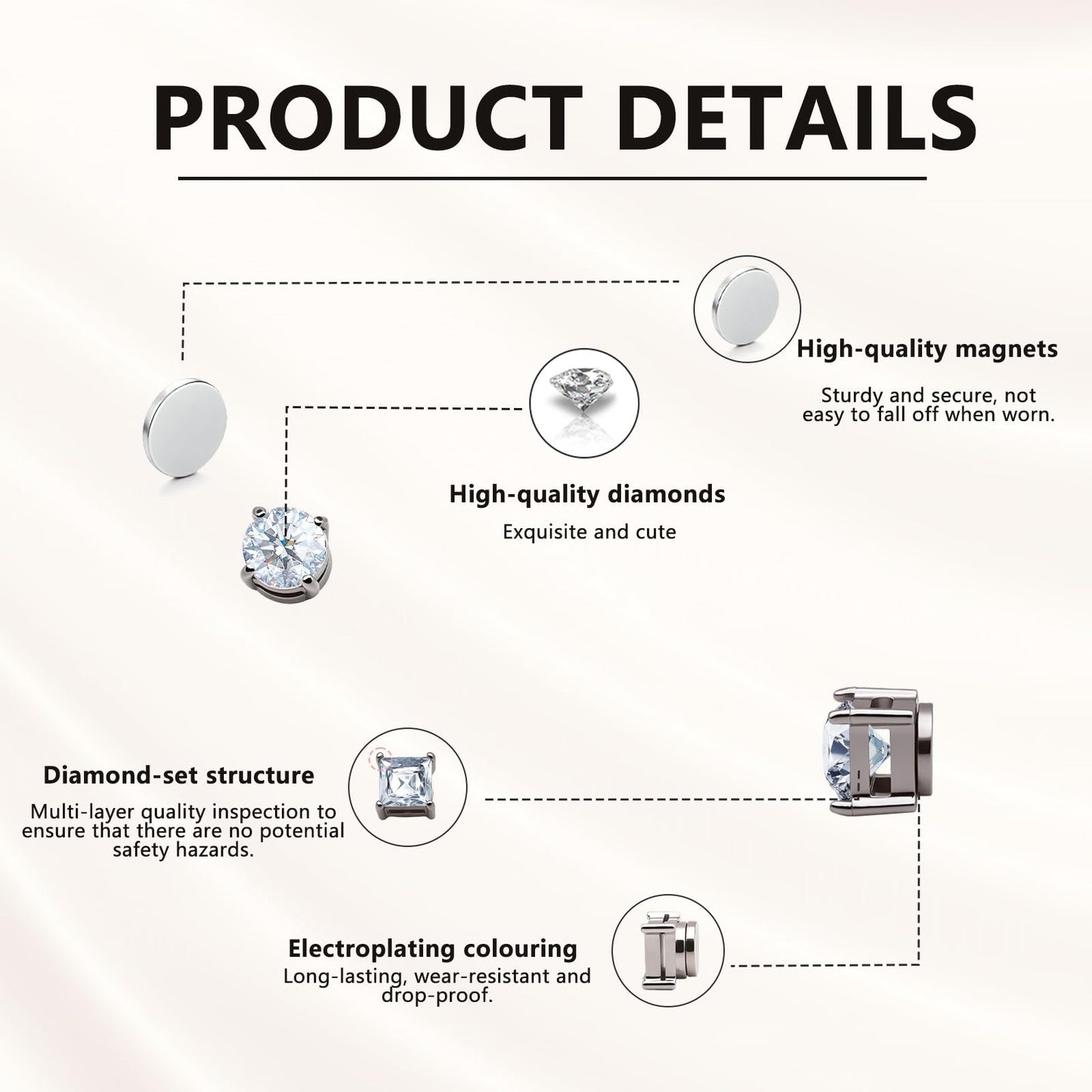 6 Pairs Magnetic Stud Earrings for Men 6MM Stainless Steel Clip on Magnet Earring Inlaid Cubic Zirconia,Non Piercing CZ Magnet Studs Diamond Earrings for Women Men