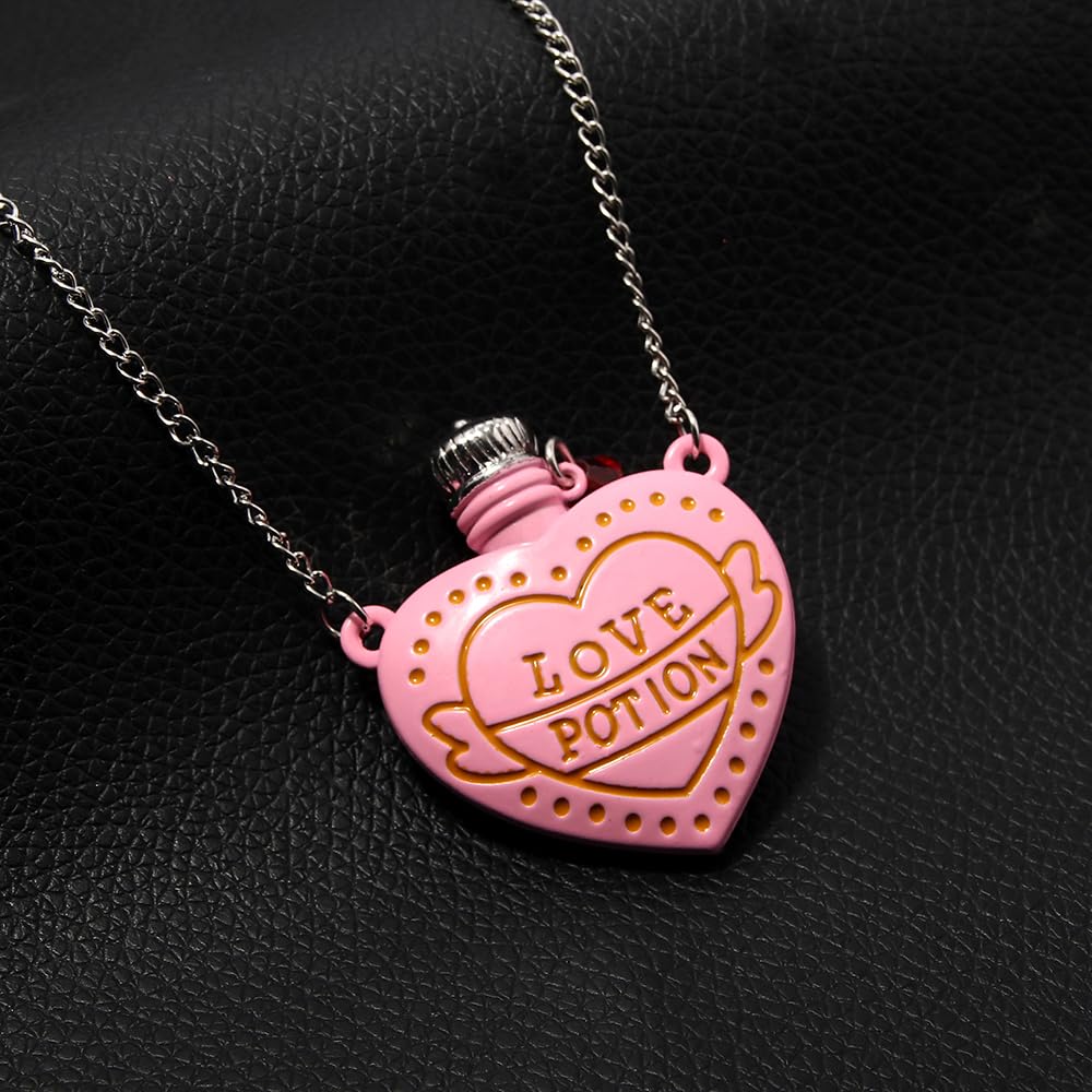 Locus Amoenus Love Potion Necklace Fashion Heart-Shaped Medicine Bottle Pendant Valentine's Day Gifts for Couples (Pink)