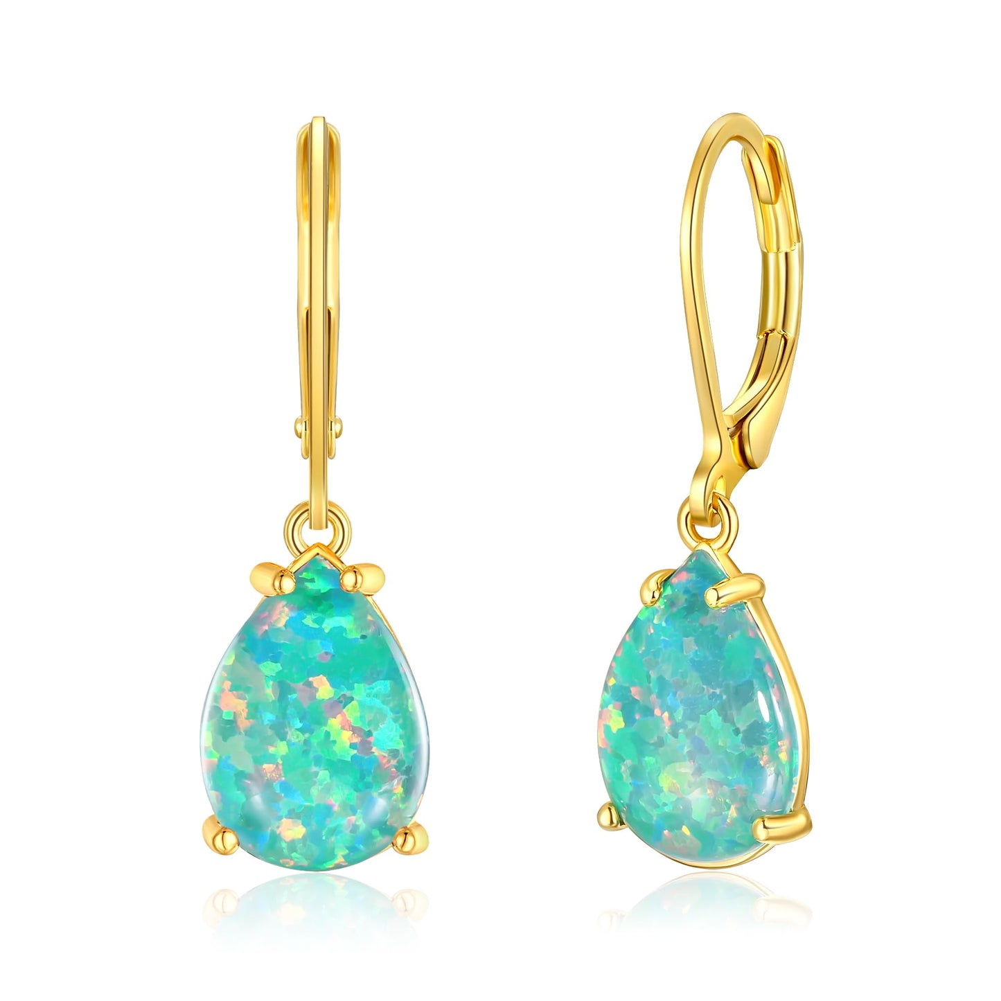 CiNily Teardrop Leverback Dangle Earrings for Women Hypoallergenic Dark Green Opal Pendant Drop Earrings 14K Yellow Gold Plated Hanging Lever Earrings Fashion Party Jewelry