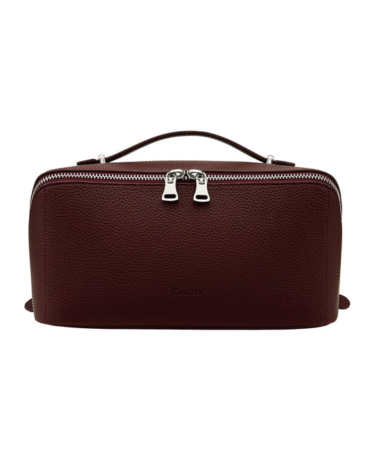 EACHY Travel Makeup Bag, Lychee Leather Large Capacity Cosmetic Bag for Women, Open Flat Toiletry Bag with TPU Brush Compartment, Waterproof Skincare Organizer Travel Essentials