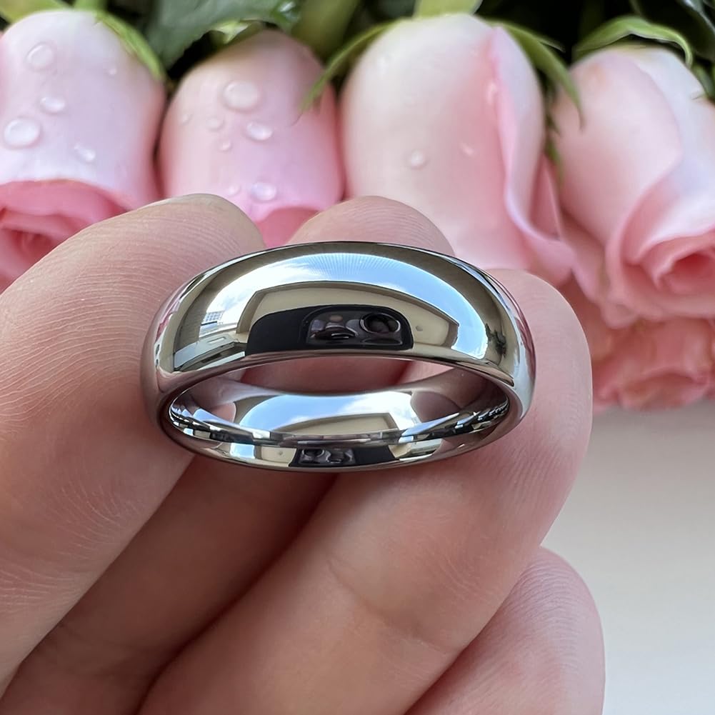 TUTISS 6mm Tungsten Rings for Men Women Engagement Wedding Bands Domed Polished Comfort Fit Size 12