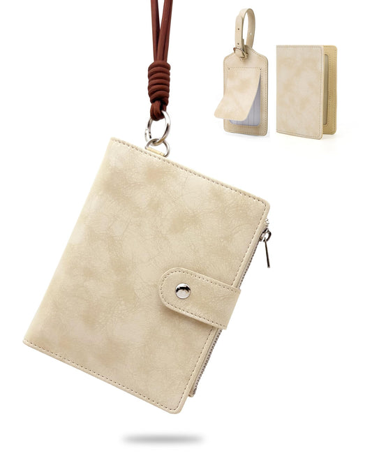 Aurevoxen Passport Wallet for Travel, Luxury Vegan Leather RFID Blocking Passport Holder & luggage tag for Women Men, Wristlet Wallet with Zipper Pocket, Couple Travel Essentials
