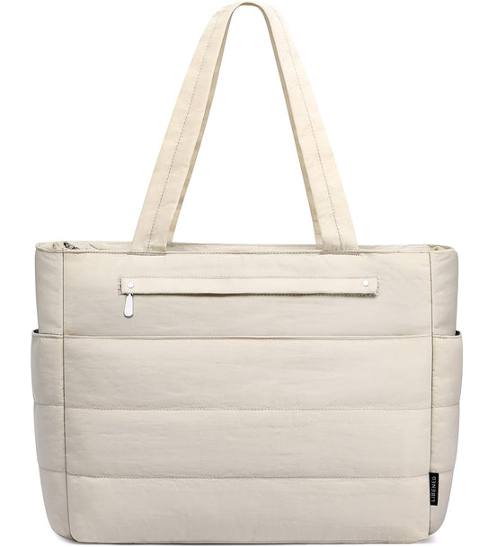Tote Bag for Women Lightweight Quilted Puffy, Shoulder Bag with Storage for Work Travel Gym, Fits 15.6 Inch Laptop