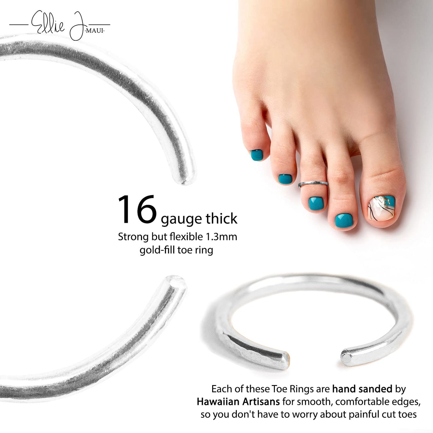 Ellie J Maui Open Toe Rings for Women - Handmade Adjustable Sterling Silver, Yellow Gold and Rose Gold Filled Rings