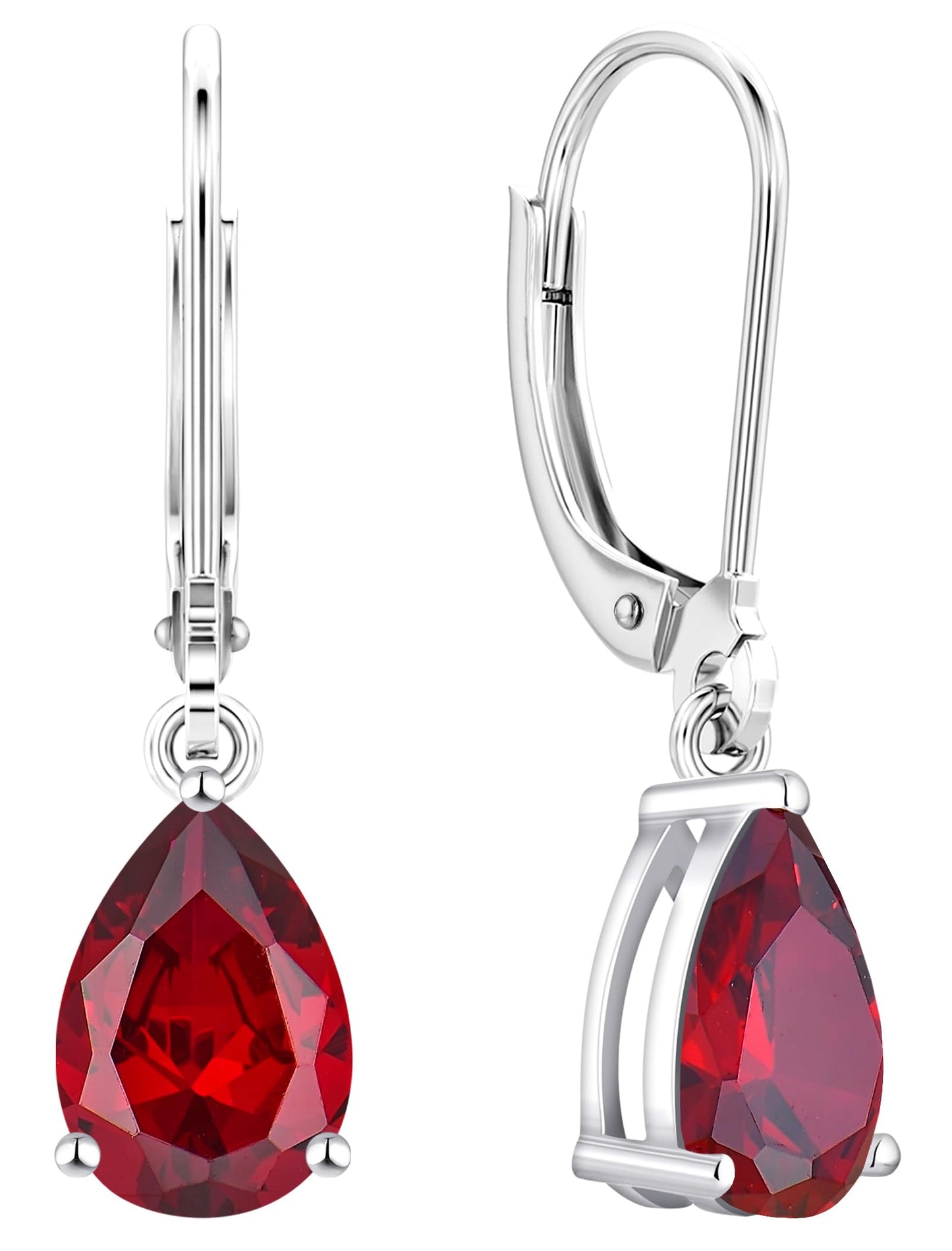 YL 925 Sterling Silver Teardrop Dangle Drop Earrings for Women 7x10 MM Solitaire Created Ruby Leverback Jewelry