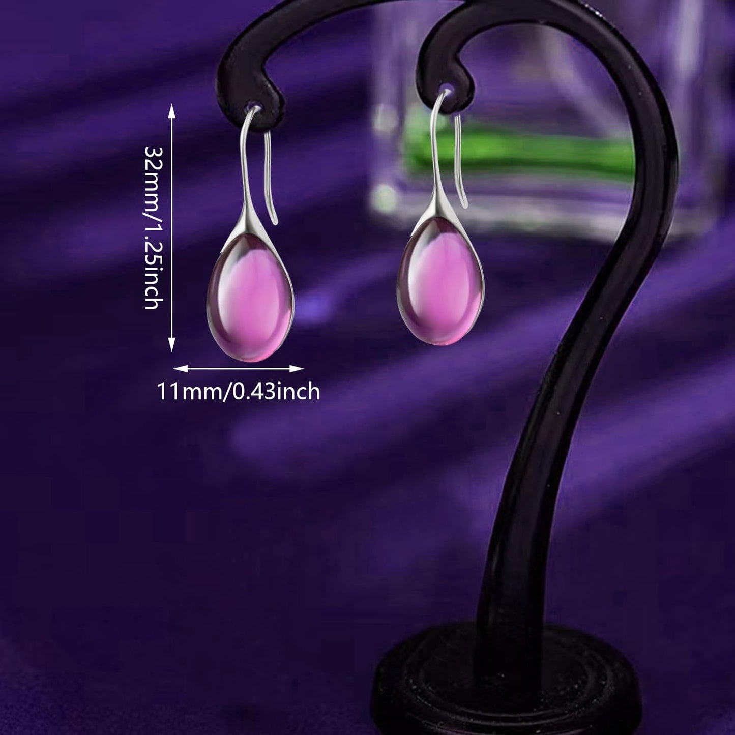 JIMARIN Lightweight Vintage Sparkly Crystal Rhinestone Teardrop Dangle Drop Earrings Bohemian14K Gold Geometry Hook Earring for Women (Silver Purple)