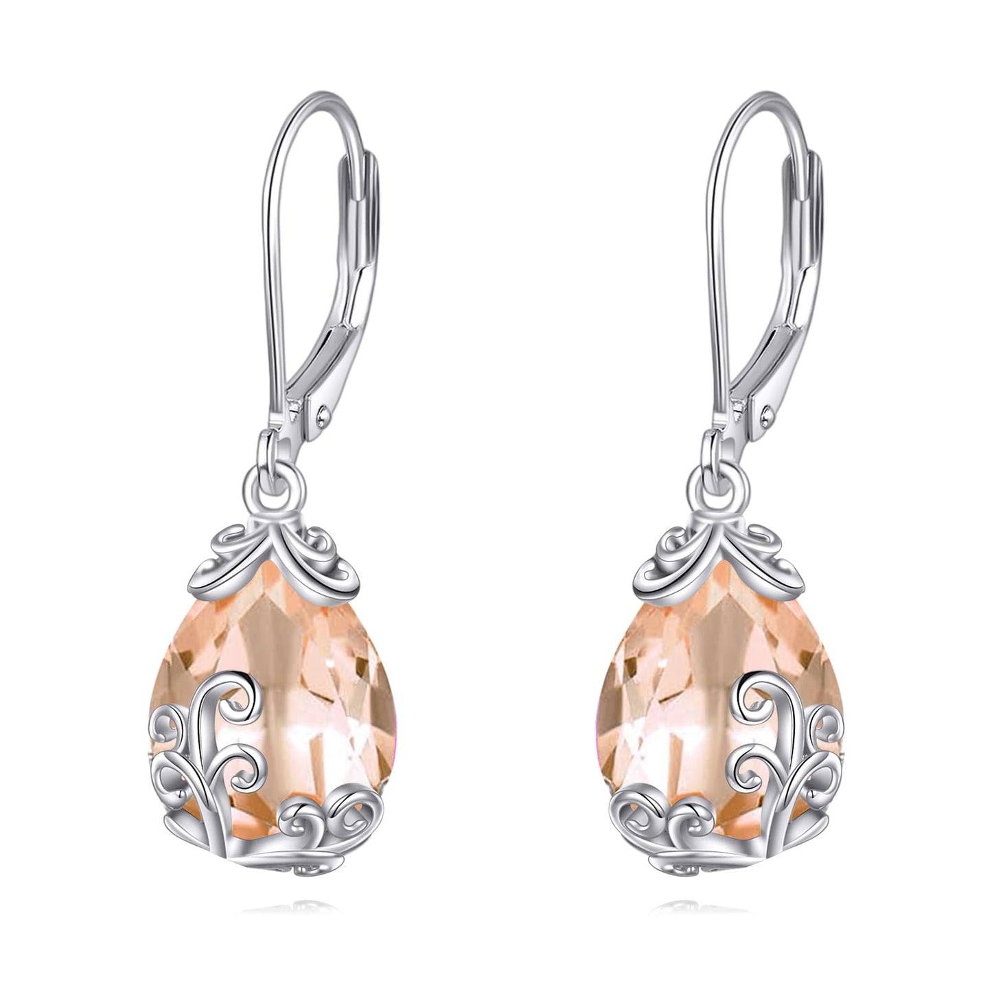 POPLYKE BirthStone Filigree Teardrop Drop Dangle Earrings Sterling Silver Citrine Leverback Earrings November Birthstone Jewelry Gifts for Women