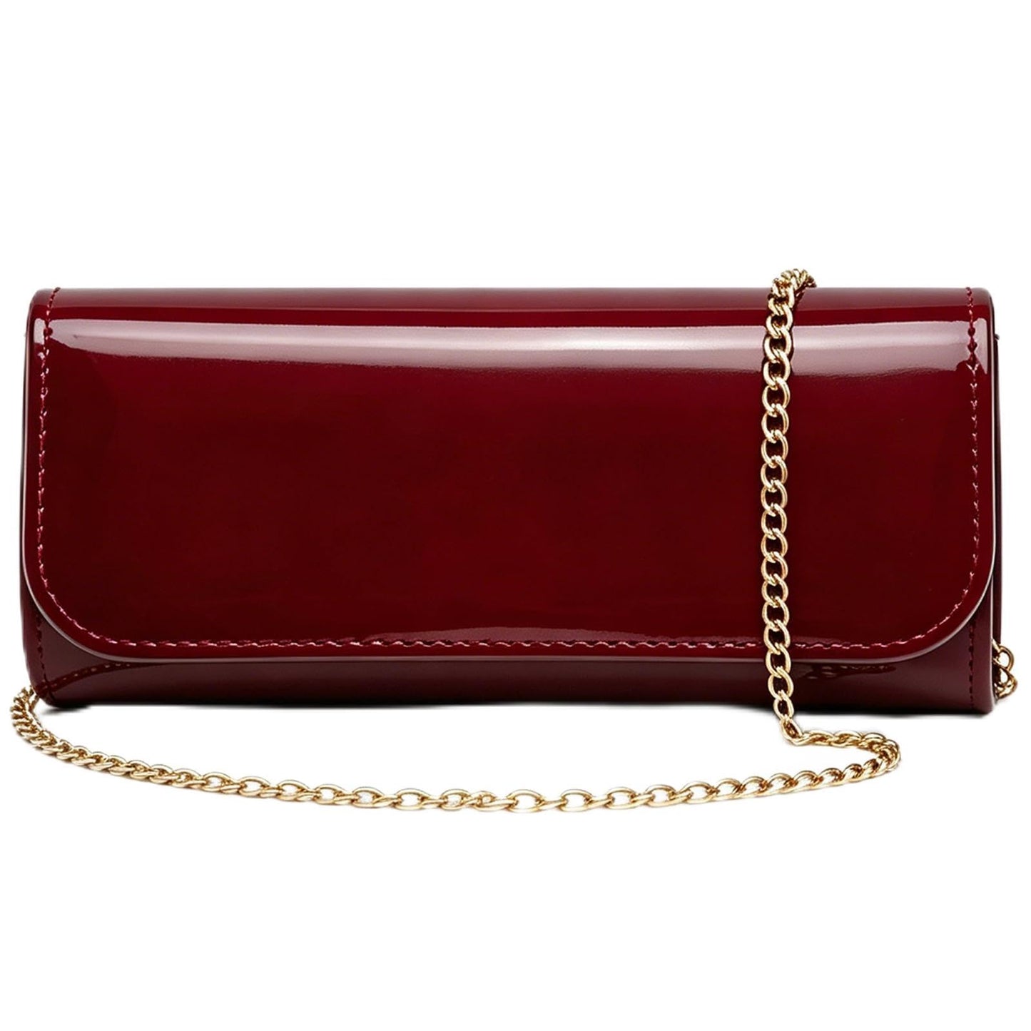 BYWAUQI Patent Leather Clutch Purses for Women Envelope Evening Bag with Detachable Chain for Formal Wedding Cocktail Party Prom Burgundy