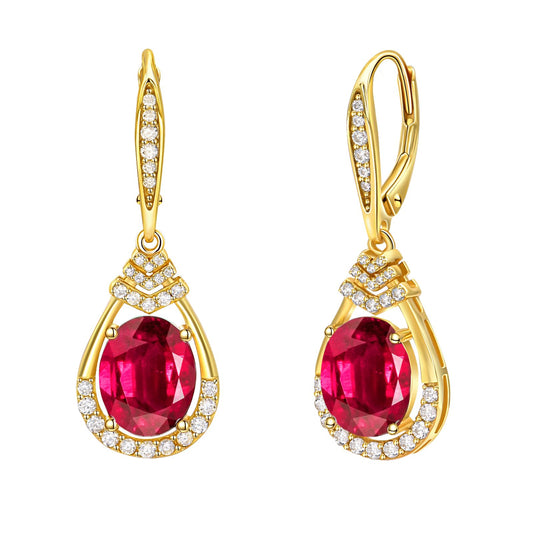 Gold Plated Red Ruby Dangle Earrings for Women Sterling Silver Teardrop Earrings July Birthstone Birthday Gifts Leverback Drop Earring for Mother' Day Lady Sparkling Jewelry Gifts for Party Christmas